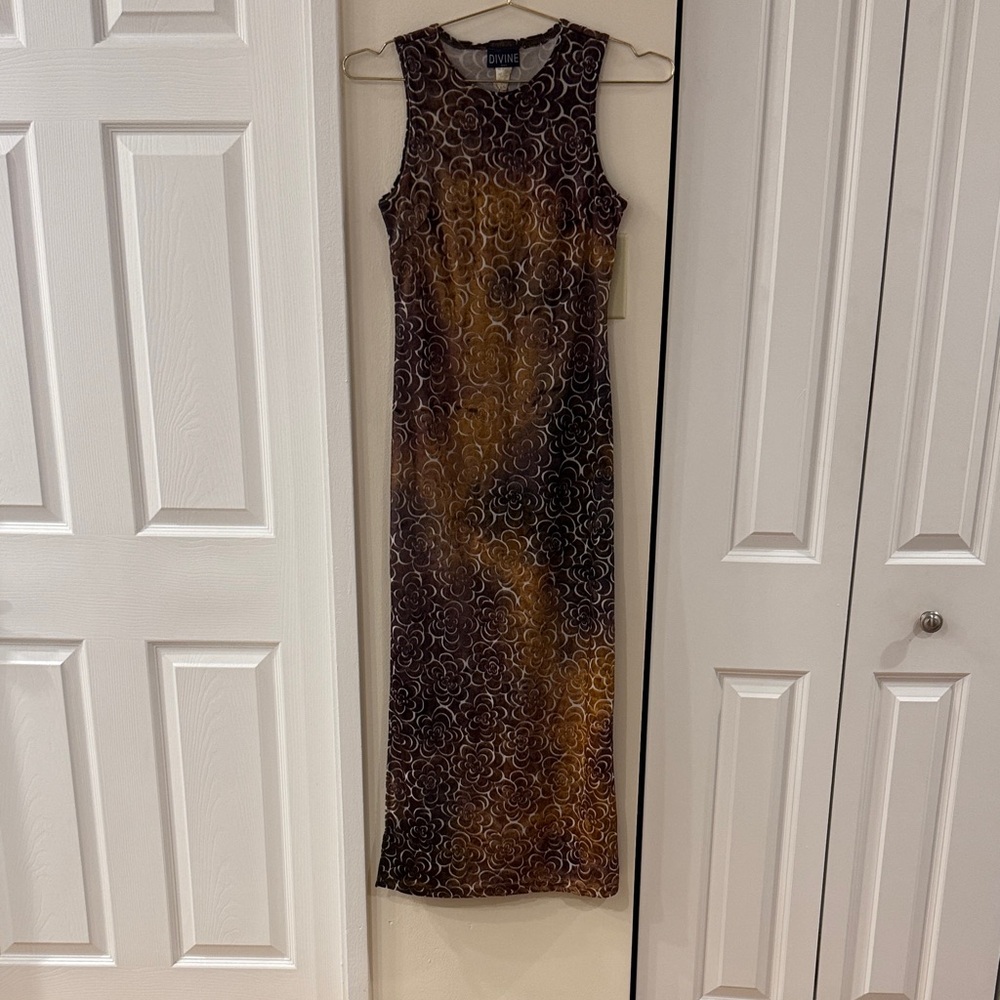 Vintage Velvet Brown Sleeveless Midi Dress